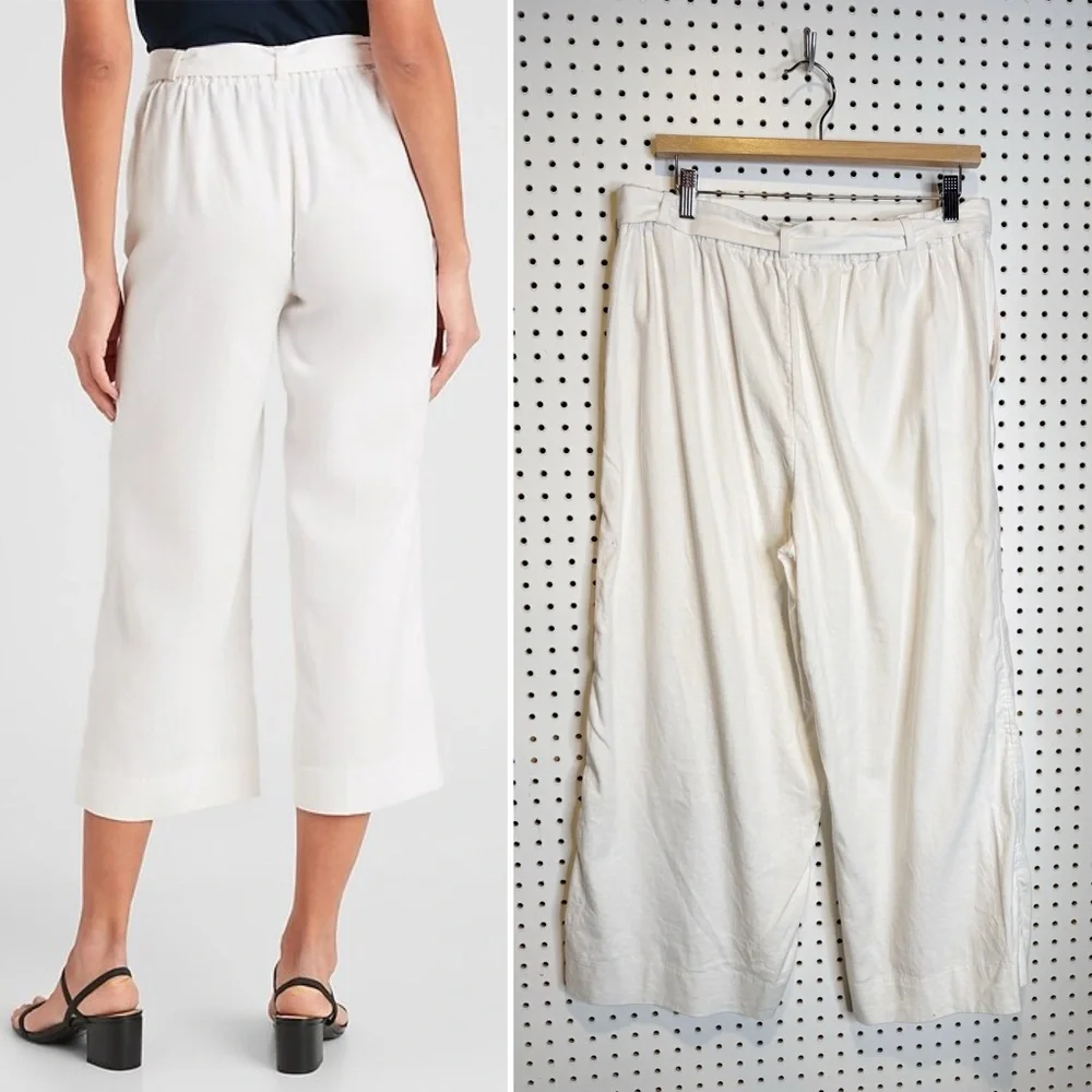 Banana‎ Republic | Rowan Wide-Leg Tie-Waist Linen Blend Crop Pant in White